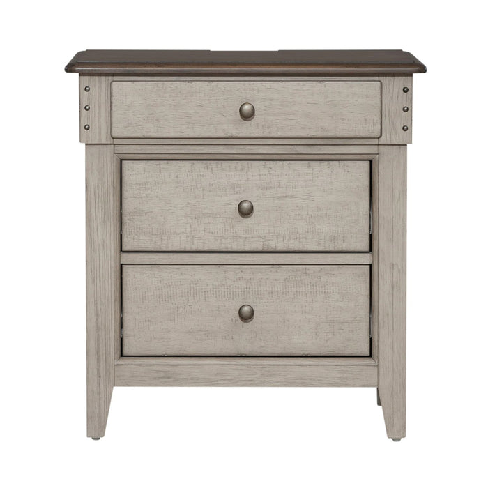 Ivy Hollow 3 Drawer Nightstand w/ Charging Station in Weathered Linen - Furniture House (VA)