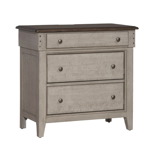 Ivy Hollow 3 Drawer Bedside Chest w/ Charging Station in Weathered Linen - Furniture House (VA)