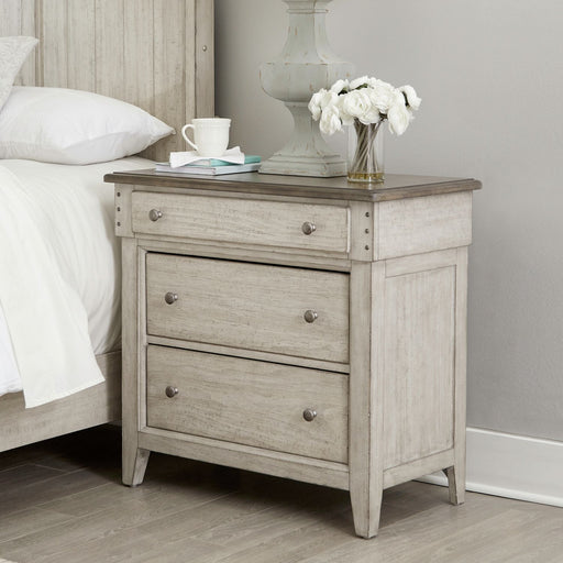 Liberty Furniture Ivy Hollow 3 Drawer Bedside Chest w/ Charging Station in Weathered Linen image