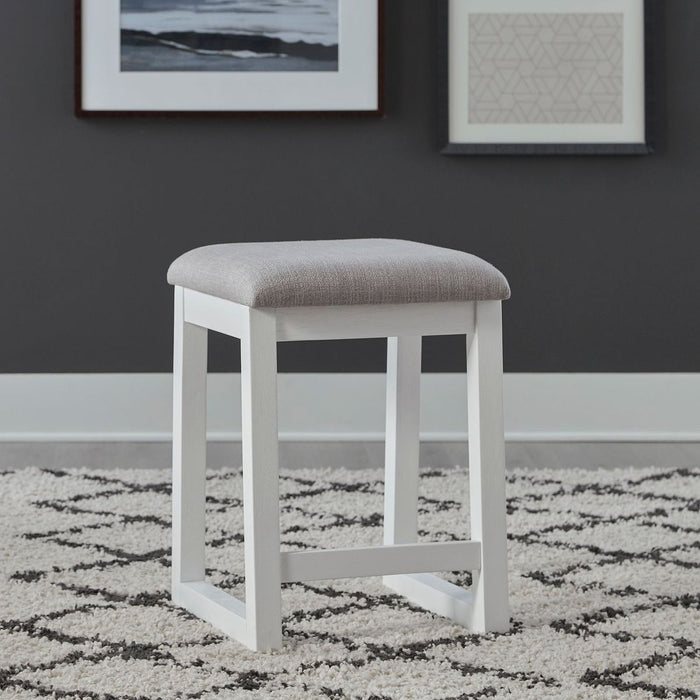 Liberty Furniture Palmetto Heights Upholstered Swivel Stool in Shell White & Driftwood