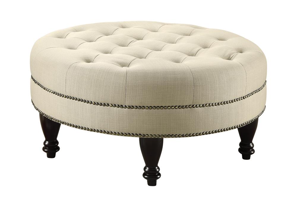 Elchin Round Upholstered Tufted Ottoman Oatmeal - Furniture House (VA)