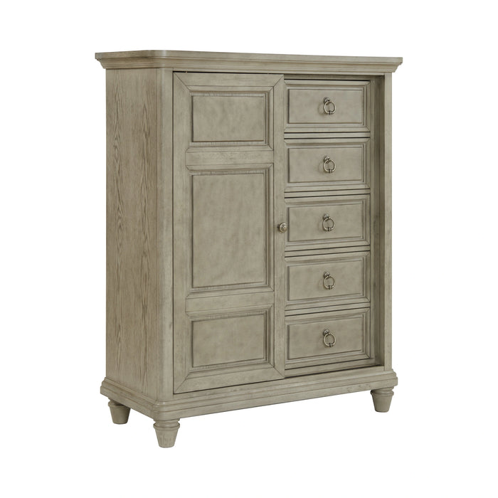 Whit-Ash Panel Bedroom Set with Door Chest in Light Grey