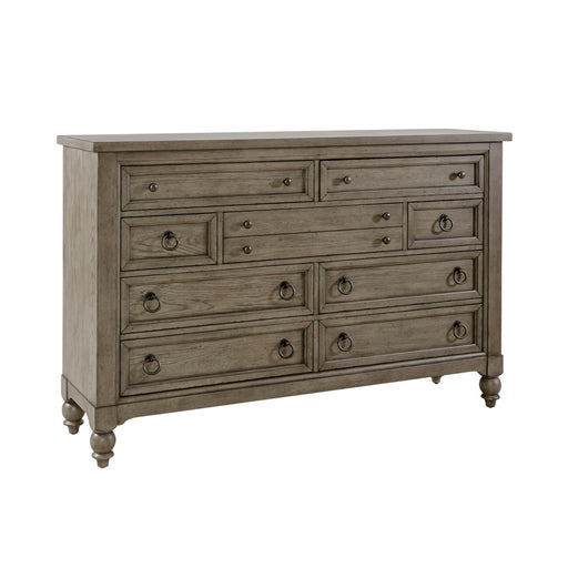 Americana Farmhouse 9 Drawer Dresser in Dusty Taupe and Black - Furniture House (VA)