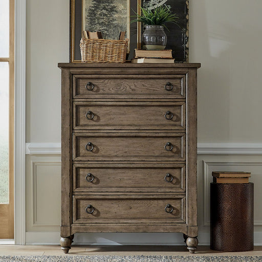 Liberty Furniture Americana Farmhouse 5 Drawer Chest in Dusty Taupe and Black image