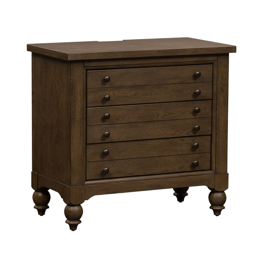 Americana Farmhouse 6 Drawer Bedside Chest in Dusty Taupe and Black - Furniture House (VA)