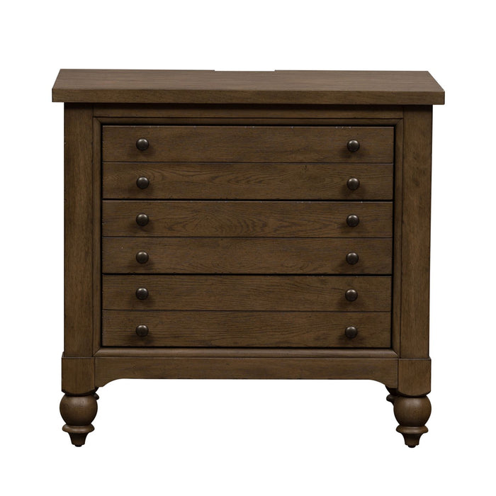Americana Farmhouse 6 Drawer Bedside Chest in Dusty Taupe and Black - Furniture House (VA)
