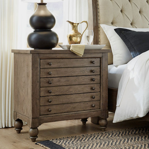 Liberty Furniture Americana Farmhouse 6 Drawer Bedside Chest in Dusty Taupe and Black image