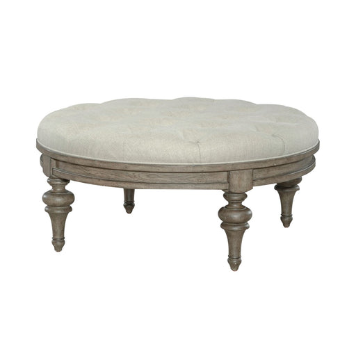 Americana Farmhouse Round Cocktail Ottoman in Dusty Taupe - Furniture House (VA)