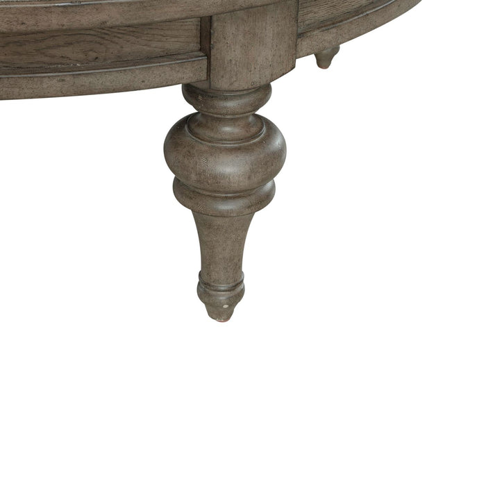 Americana Farmhouse Round Cocktail Ottoman in Dusty Taupe - Furniture House (VA)