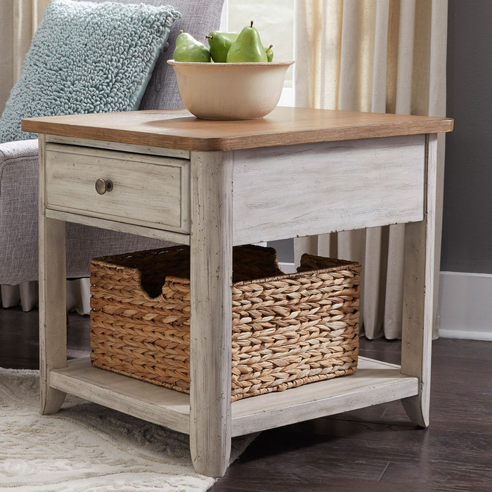 Liberty Farmhouse Reimagined End Table with Basket in Antique White image