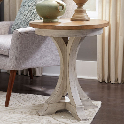 Farmhouse Reimagined Round Chair Side Table in Antique White - Furniture House (VA)