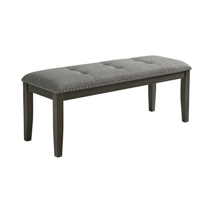 Everdeen Bench w/ Grey Fabric and Nail Heads in Charcoal
