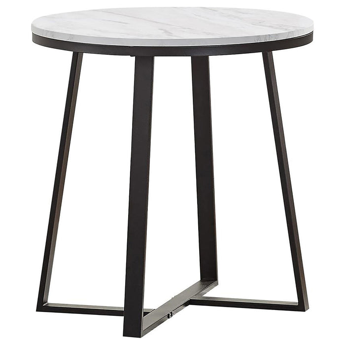 Hugo Metal Base Round End Table White and Matte Black - Furniture House (VA)