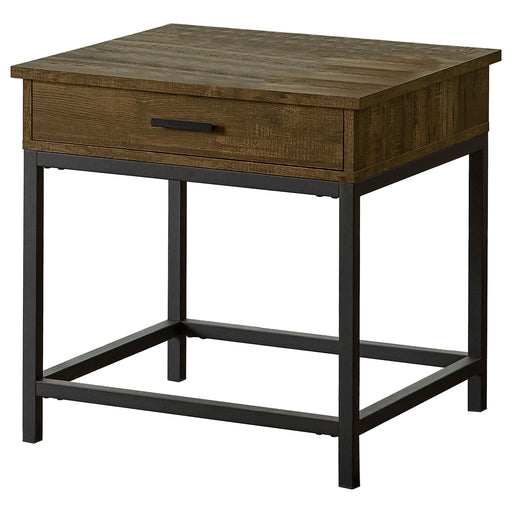 Byers Square 1-drawer End Table Brown Oak and Sandy Black - Furniture House (VA)