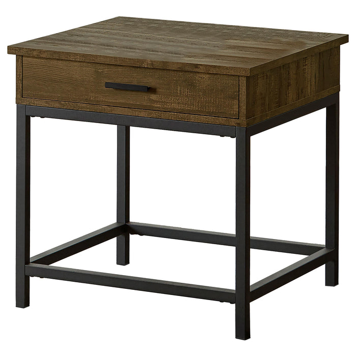 Byers Square 1-drawer End Table Brown Oak and Sandy Black - Furniture House (VA)