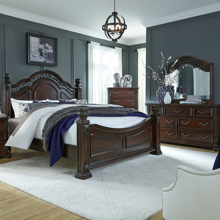 Messina Estates King California Poster Bed, Dresser & Mirror, Chest image