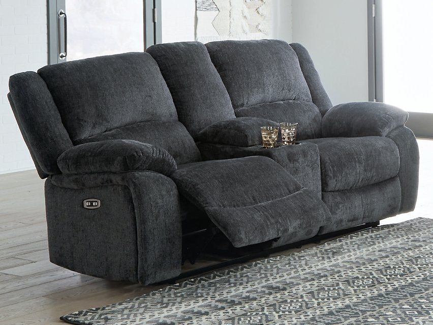 Draycoll Power Reclining Loveseat with Console - Furniture House (VA)