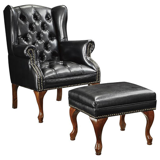 Roberts Button Tufted Back Accent Chair with Ottoman Black and Espresso - Furniture House (VA)