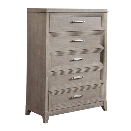 Belmar 5 Drawer Chest in Washed Taupe and Silver Champagne - Furniture House (VA)