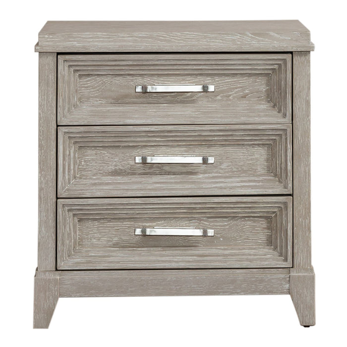 Belmar 3 Drawer Nightstand in Washed Taupe and Silver Champagne - Furniture House (VA)