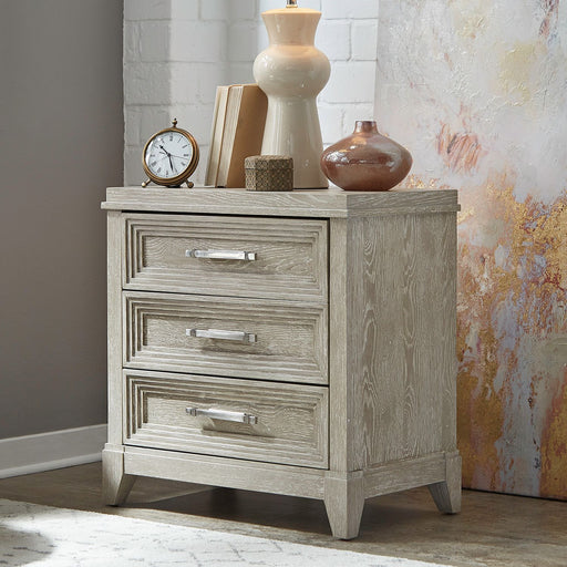 Belmar 3 Drawer Nightstand in Washed Taupe and Silver Champagne image
