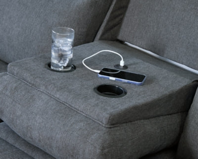 Side-Swipe Reclining Sofa with Drop Down Table - Furniture House (VA)