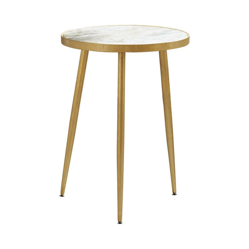 Acheson Round Accent Table White and Gold - Furniture House (VA)