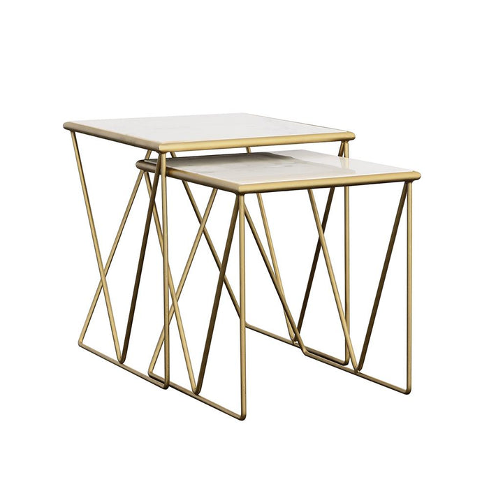 Bette 2-piece Nesting Table Set White and Gold - Furniture House (VA)