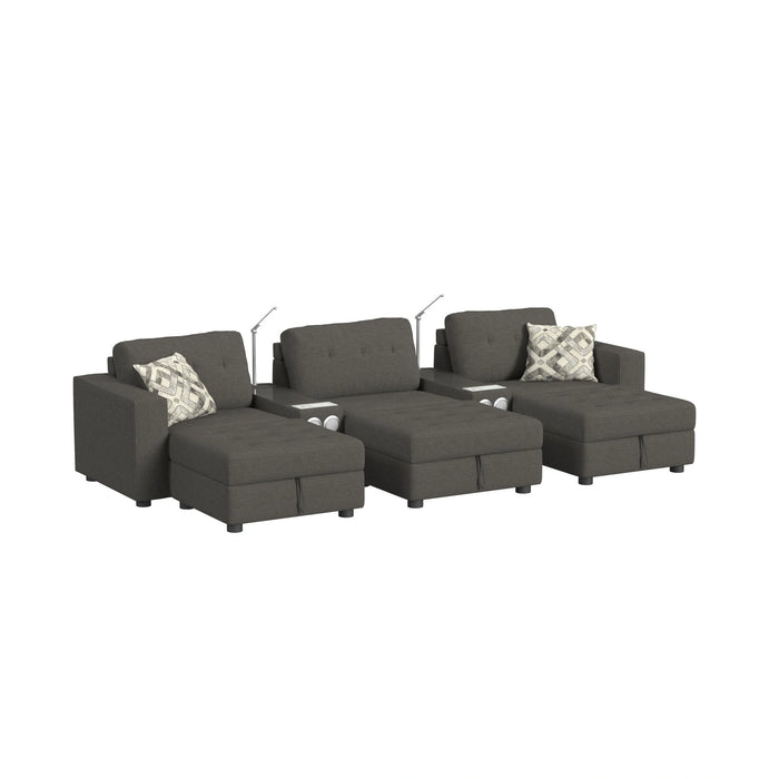 Options One 8PC Living Room Set in Palmer Plus Ash with Media Console