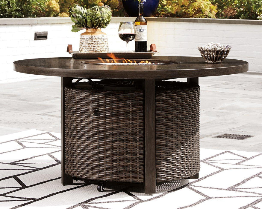 Paradise Trail Paradise Trail Fire Pit Table with 4 Nuvella Swivel Lounge Chairs - Furniture House (VA)