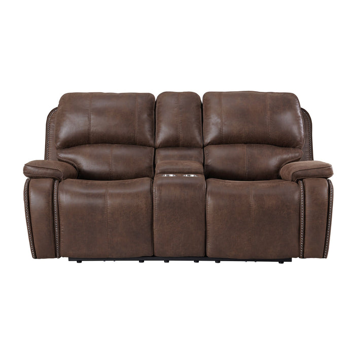 Atlantis Power Motion Loveseat with Power Motion Head Recliner & Console in Heritage Brown
