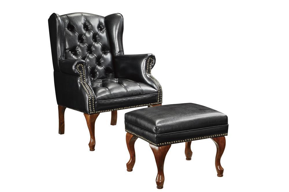 Roberts Button Tufted Back Accent Chair with Ottoman Black and Espresso - Furniture House (VA)