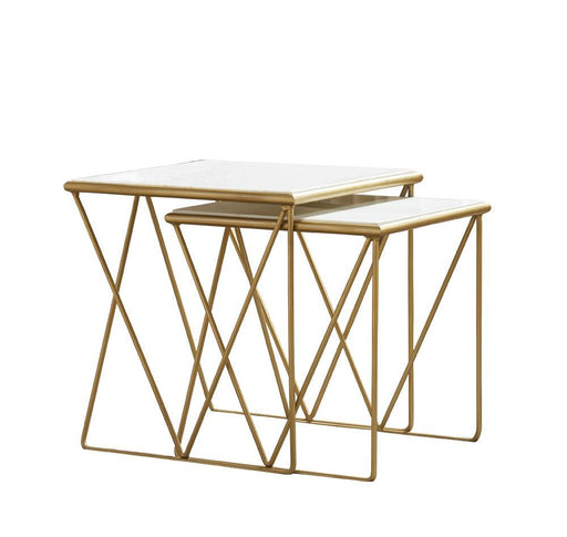 Bette 2-piece Nesting Table Set White and Gold - Furniture House (VA)
