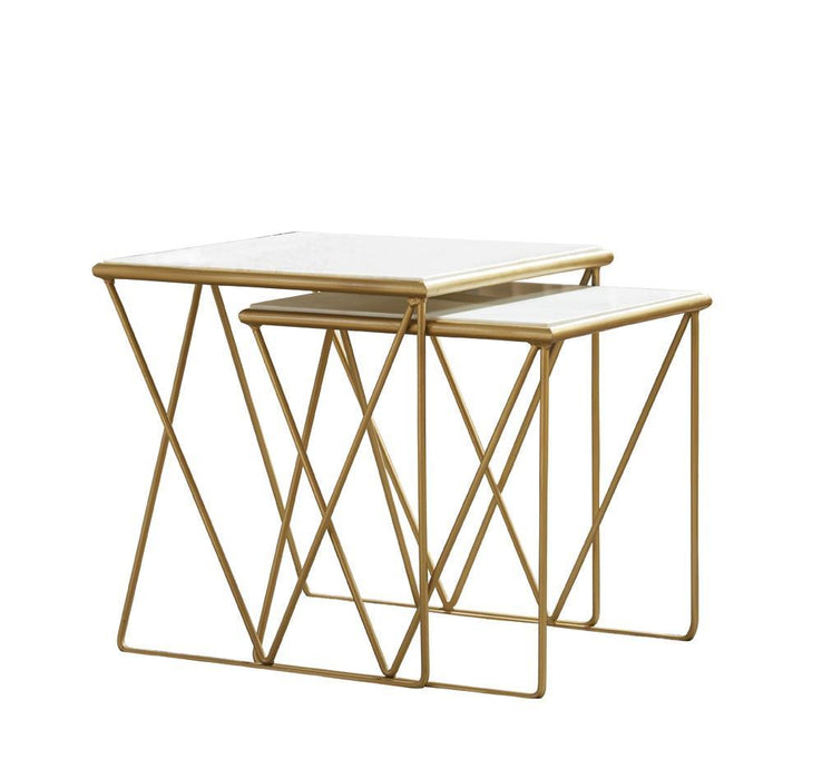 Bette 2-piece Nesting Table Set White and Gold - Furniture House (VA)