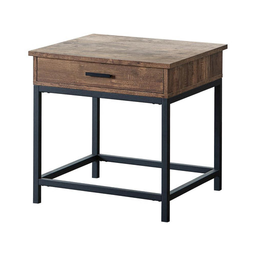 Byers Square 1-drawer End Table Brown Oak and Sandy Black - Furniture House (VA)