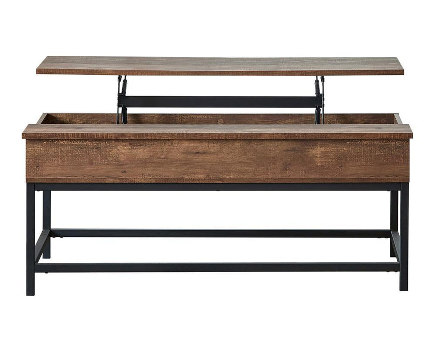 Byers Black Coffee Table with Hidden Storage Brown Oak and Sandy Black - Furniture House (VA)