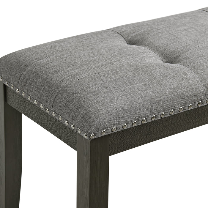 Everdeen Bench w/ Grey Fabric and Nail Heads in Charcoal