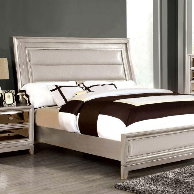 Golva E.King & Queen Bed White & Silver - Furniture House (VA)