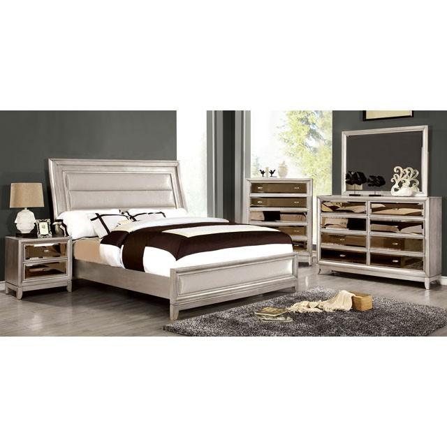 Golva E.King & Queen Bed White & Silver - Furniture House (VA)