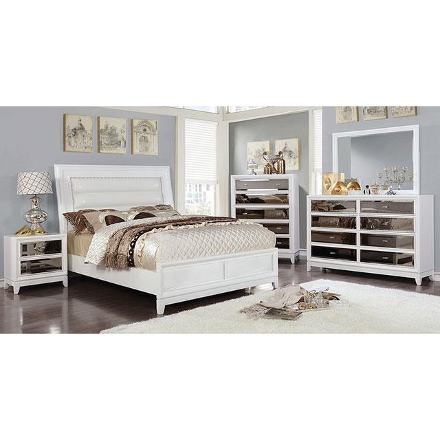 Golva E.King & Queen Bed White & Silver - Furniture House (VA)