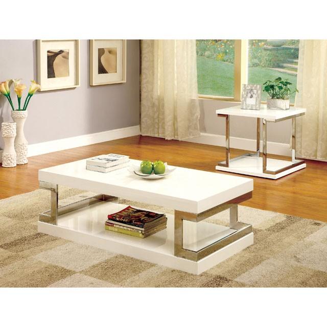 MEDA White/Chrome End Table, White - Furniture House (VA)