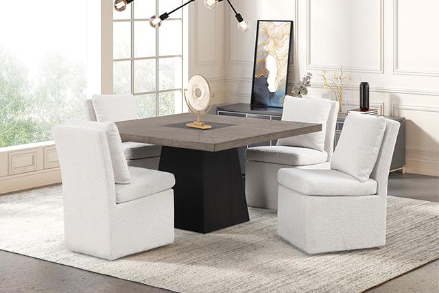 Broager 5 Pc Dining Table Set (White Swivel Chairs) - Furniture House (VA)