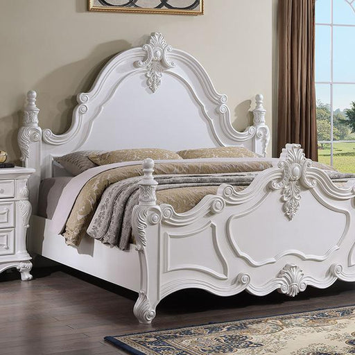 Francione E.King & Queen Bed White & Chrome - Furniture House (VA)