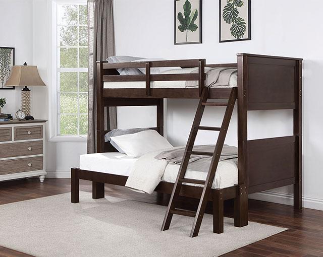 STAMOS Full/Full, Twin/Full, & Twin/twin Bunk Bed, Walnut - Furniture House (VA)