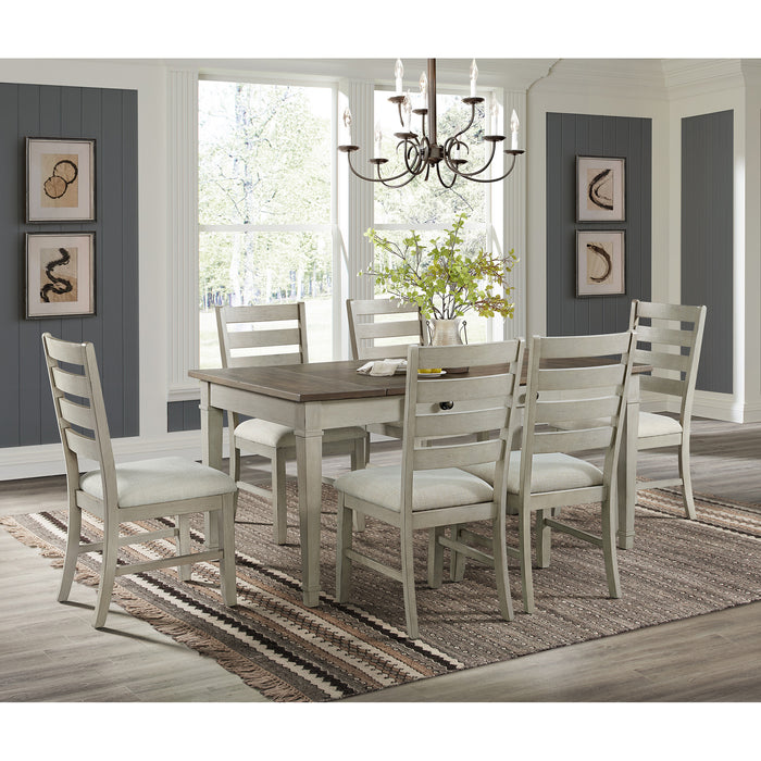 Farmington Standard Height Dining Set in Medium Brown and Washed Stone-Rectangular Table and Four Chairs