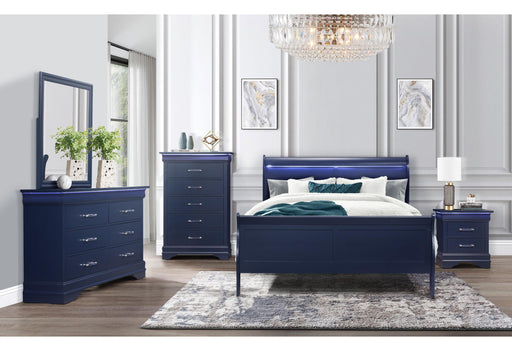 CHARLIE BLUE QUEEN BED WITH LED, DRESSER, MIRROR, NIGHTSTAND - Furniture House (VA)