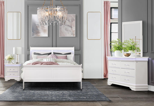 CHARLIE WHITE QUEEN BED WITH LED, DRESSER, MIRROR AND NIGTHSTAND - Furniture House (VA)