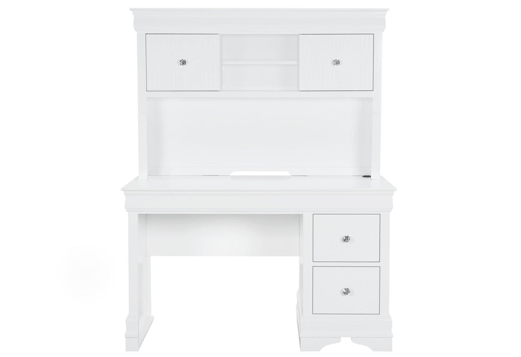 POMPEI METALLIC WHITE DESK WITH HUTCH