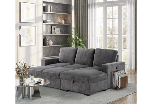 U2660 GREY L SOFA BED SECTIONAL WITH PULLOUT - Furniture House (VA)
