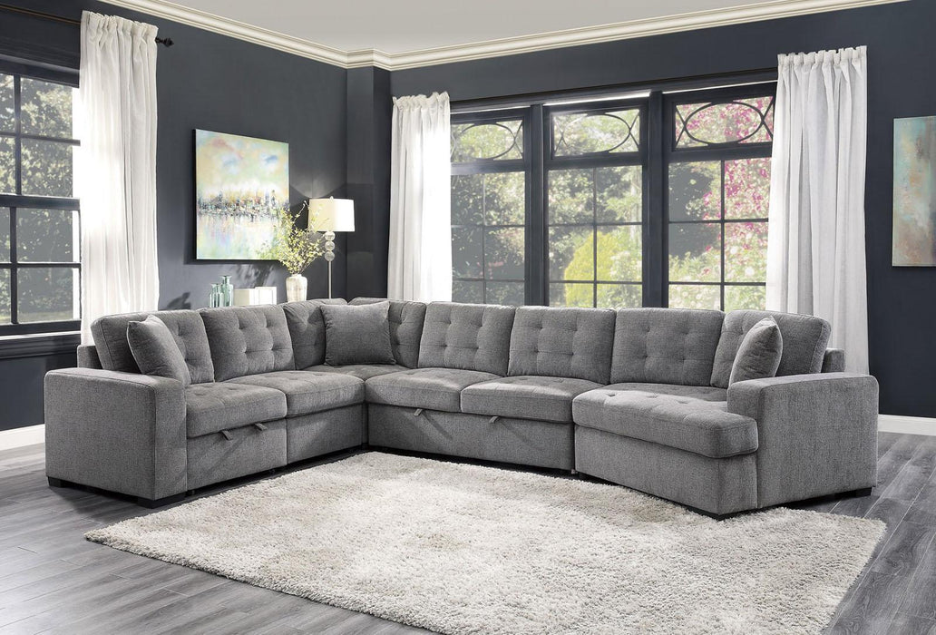Homelegance Furniture Logansport Left Side 2-Seater with Pull-out Ottoman and 1 Pillow in Gray 9401GRY-2L